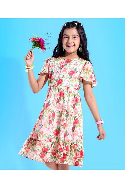 Pine kids Pine Kids Cotton Woven Half Sleeve Frock With Floral Print - Multicolor
