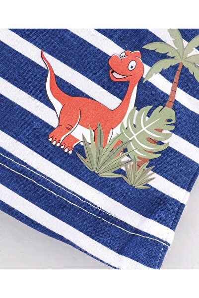 Babyhug Babyhug Cotton Mid Thigh Length Shorts Dino Print - White & Navy Blue