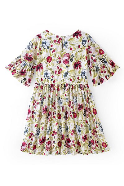 Pine kids Pine Kids Woven Three Forth Sleeves Frock Floral Print  - Cream