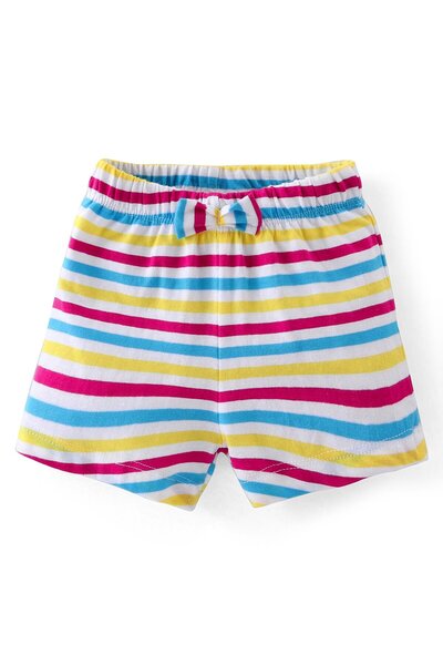 Babyhug Babyhug Cotton Jersey Knit Mid Thigh Length Striped Shorts with Bow Applique Pack of 2 - Multicolour