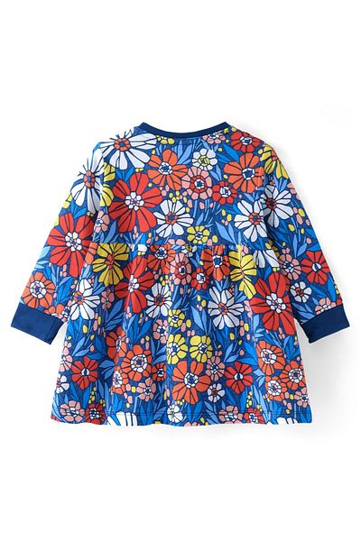 Babyhug Babyhug Cotton Knit Full Sleeves Winter Frock with Floral Print - Navy Colour