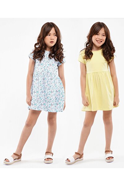 Primo Gino Cap Sleeves Frocks Solid & Floral Print Pack of 2 - Yellow White