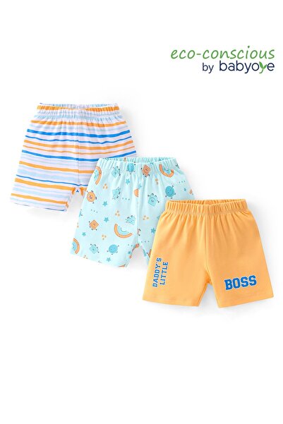 Babyoye شورت مخطط وأشكال مطبوع عليه خطوط من القطن بنسبة 100% مع لمسة نهائية ص...