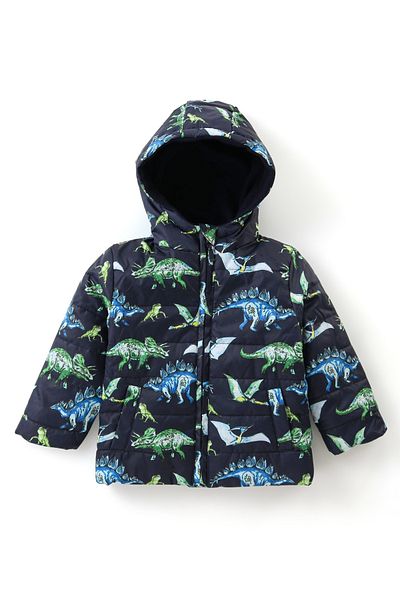 Babyhug Babyhug Full Sleeves Hooded Padded Quilted Jacket Dino Print -  Navy Blue