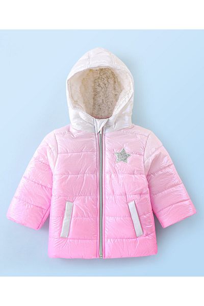 Babyhug Babyhug Woven Full Sleeves Hoodie with Star Badge - Pink