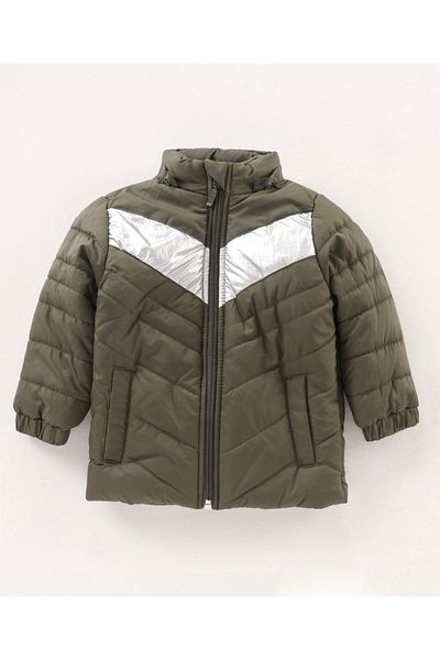 Babyhug Babyhug Full Sleeves Color Block Hooded Jacket - Green