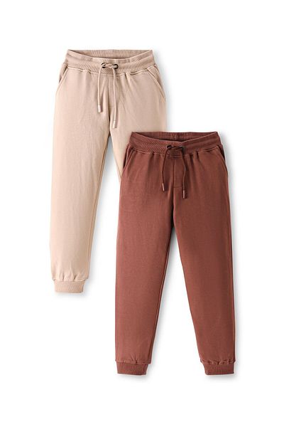 Primo Gino Primo Gino 100% Cotton French Terry Full Length Solid Track Pants Pack of 2 - Brown & Sand