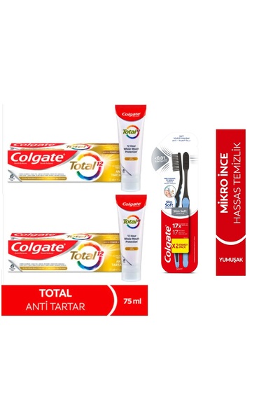 Colgate Dıs Macunu Total Antı Tartar 75 ml + Colgate Mikro Ince Advanced Manu...
