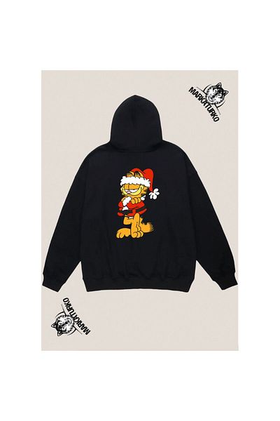 MarkaTurko Hanorac unisex cu glugă neagră cu design special de Anul Nou Garfield 17-67
