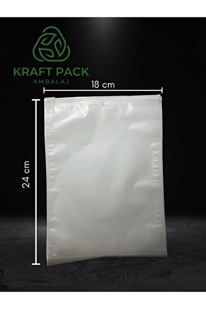 Kraft pack ambalaj Buzlu Şeffaf Lamineli , Beyaz Fermuarlı Kilitli Poşet ,tekstil Çanta 18*24 Cm -10 Adet