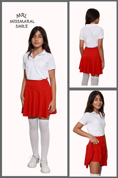 missmaral Girl's School Skirt Red High Waist with Shorts Lycra Fabric School-Game-Sports-Event Skirt