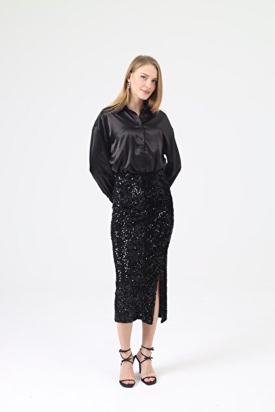 Dilek Aydın Atelier Pullu Uzun Etek Siyah