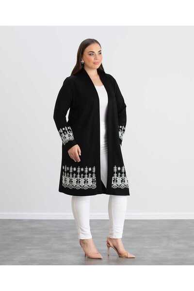 Gülgiyim Büyük Beden Kadın Şık Penye Hırka Batik Desenli