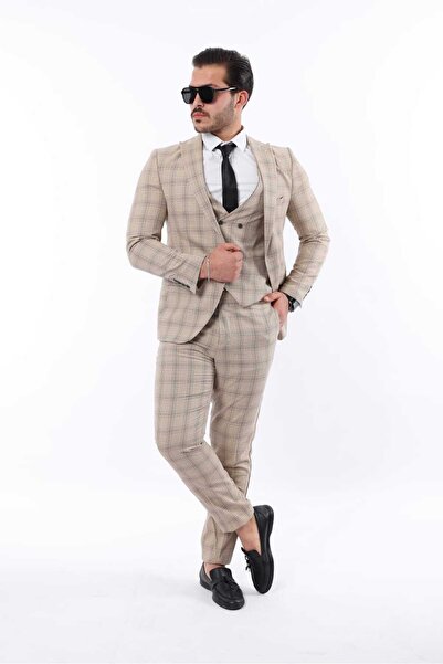 MISTER MR.PAPYON FASHION Erkek Kareli Yelekli Takım Elbise