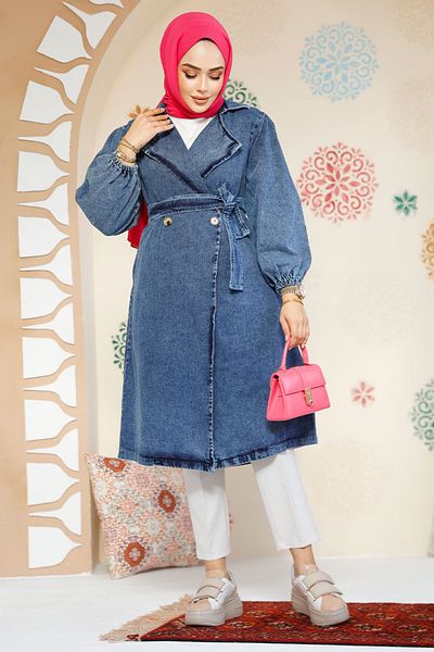 Neva Style Trench Hijab Denim Albastru Inchis - 19128KM