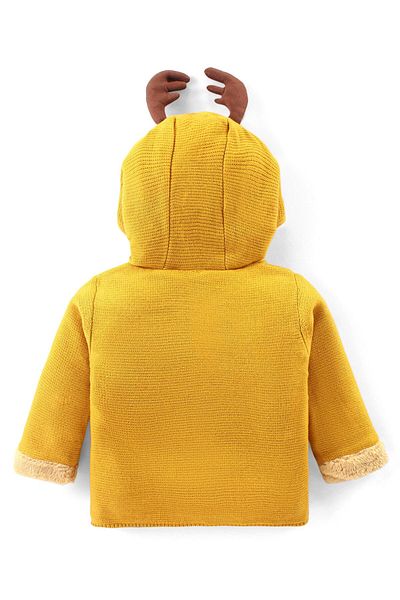Babyhug سترة محبوكة باللون الأصفر وأكمام طويلة - الرنة مع زينة