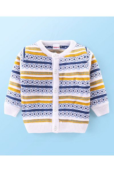 Babyhug طقم سويت شيرت محبوك بأكمام طويلة وفتحة أمامية بتصميم قبعة وخطوط - متعدد الألوان