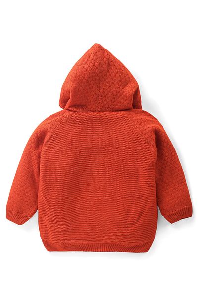 Babyhug Babyhug Knitted Full Sleeves Solid Color Front Open Hooded Sweater -Orange