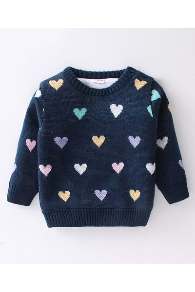 Babyhug بلوفر بيبي هاج بأكمام طويلة وطبعة قلب - أزرق