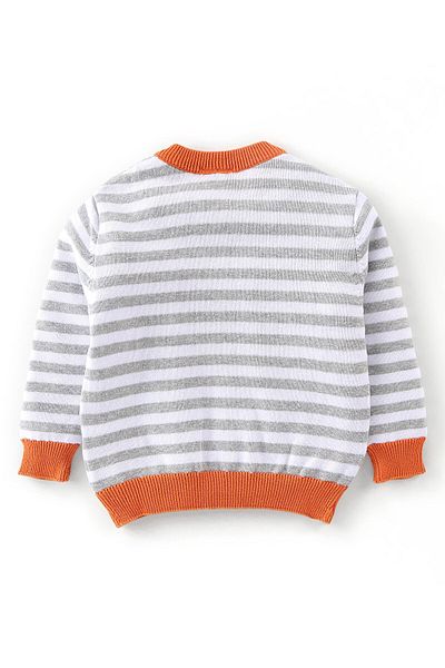 Babyhug Babyhug 100% Acrylic Knit Full Sleeves Sweater Striped - Grey & Orange