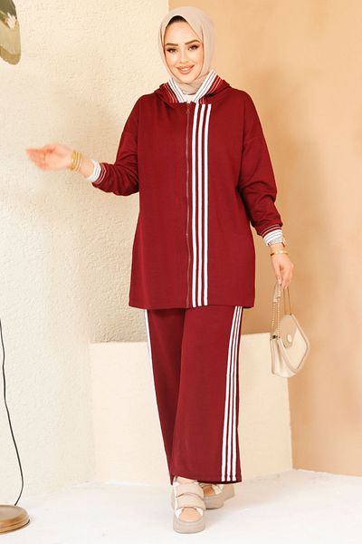 Neva Style طقم مزدوج بسحاب حجاب باللون العنابي - 60061BR