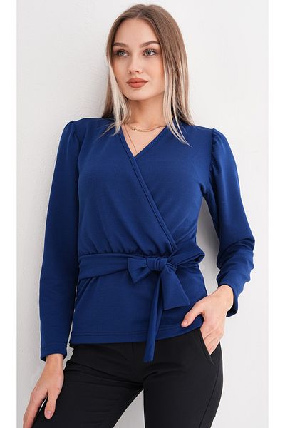 DEVRİMAY TEKSTİL Bluză din crepon din lycra, albastru bleumarin, cu curea în talie