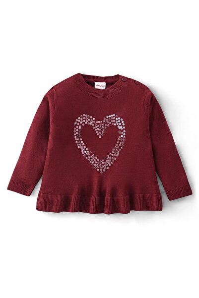 Babyhug Babyhug Full Sleeves Sweater With Sequin Heart Detailing- Maroon
