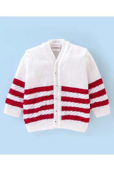 Babyhug طقم سويت شيرت أكريليك بأكمام طويلة مخطط - أحمر وأبيض
