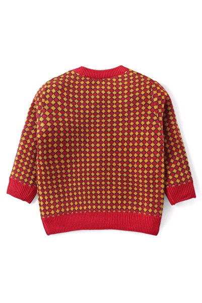 Babyhug Babyhug Knit Full Sleeves Sweater Set with Aztec Design - Rust Red