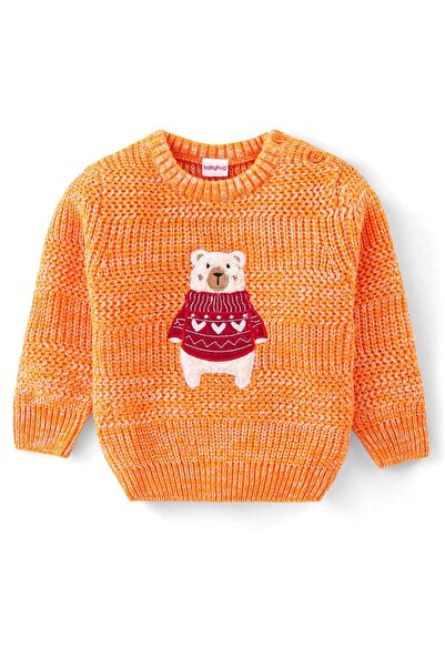 Babyhug Babyhug Full Sleeves Sweater Polar Bear Embroidery - Orange