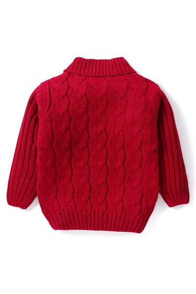 Babyhug سترة Babyhug Knit بأكمام كاملة ورقبة مدورة بتصميم كبل محبوك - أحمر