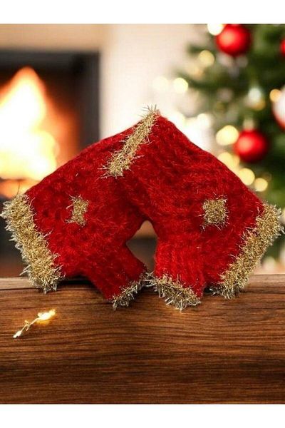 Zekids New Year's Themed Handmade Hand Knitted Single Fingered Motif Gloves
