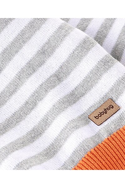 Babyhug Babyhug 100% Acrylic Knit Full Sleeves Sweater Striped - Grey & Orange