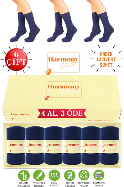 HARMONY COLLECTION navy Blue Bamboo Women's Long Socks - 6-piece Special Boxed, Seamless Toe, Premium Socks