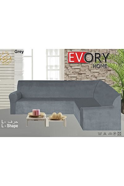 Evory Home Sofa Covers L Shape Velvet 6 Meter Slip Resistant and Highly Stretchy Grey