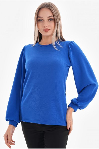 DEVRİMAY TEKSTİL Bluză de damă Saks cu mânecă cu balon din lycra creponată