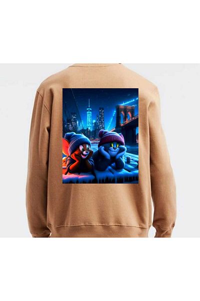 Elvino Φούτερ Tom and Jerry με στάμπα με κουκούλα Oversize Couple Lover