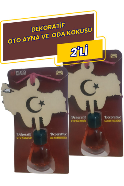 AutoDeepen 2'Lİ Dekoratif TÜRKİYE Cam Şişe Oto Ayna Koku Araç Kokusu Araba Ay...