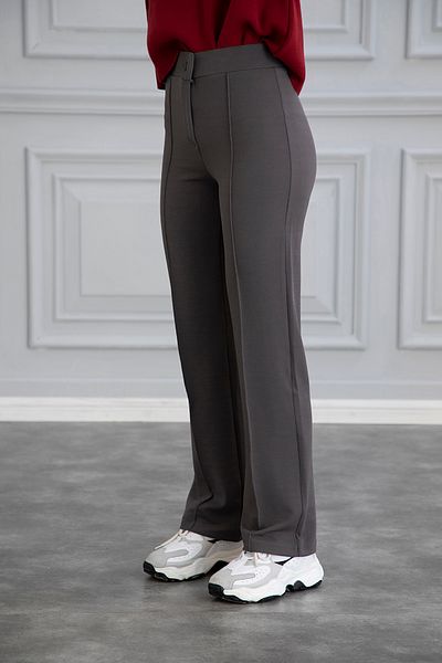 naymanlife Women's Smoked Front Striped Elastic Waist High Waist Pipe Leg Palazzo Crepe Pants