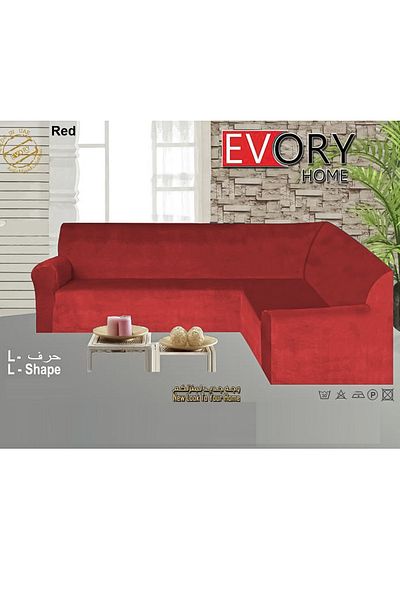 Evory Home Sofa Covers L Shape Velvet 6 Meter Slip Resistant and Highly Stretchy Red