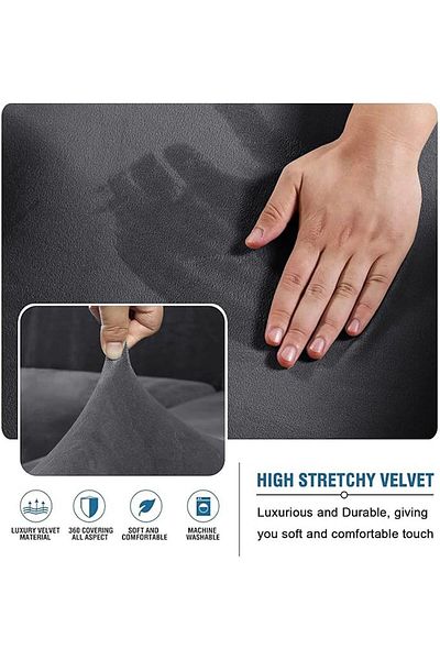 Evory Home Sofa Covers L Shape Velvet 6 Meter Slip Resistant and Highly Stretchy Dark Grey