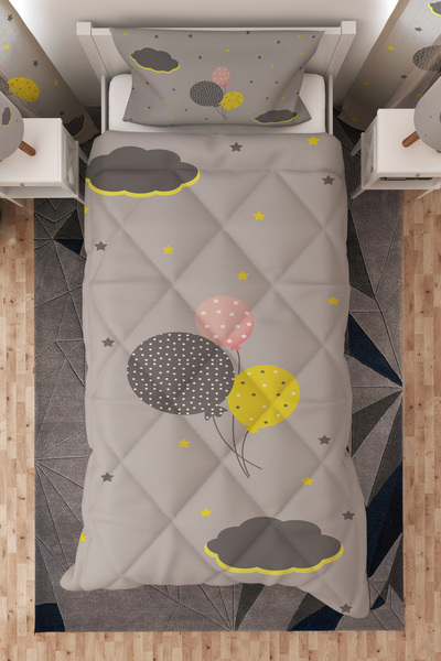 Talia Home Gray Balloon Single Children's Quilt Sleeping Set