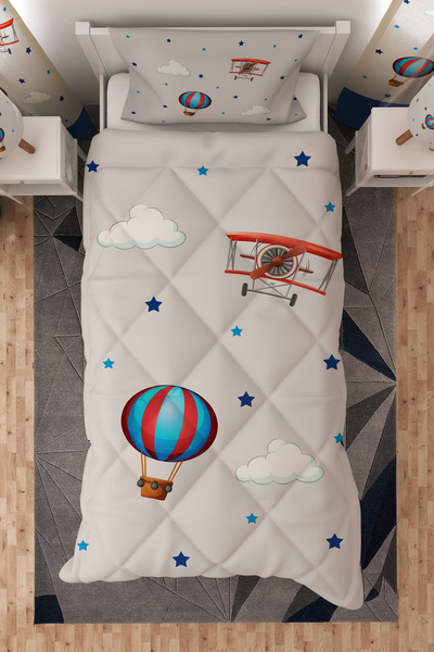 Talia Home Airplane Patterned Single Children's Quilt Sleeping Set