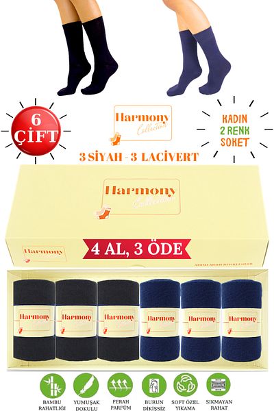 HARMONY COLLECTION Bamboo Women's Long Socks (3 Syh-3 Laci̇) Socks (6 Pairs) Special Boxed, Toe Seamless, Premium Socks