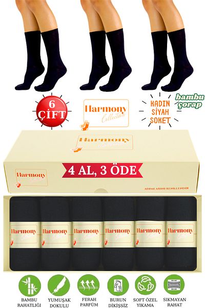 HARMONY COLLECTION Bamboo Women's Black Long Socks (6 Pairs) Special Boxed, Toe Seamless, Premium Socks