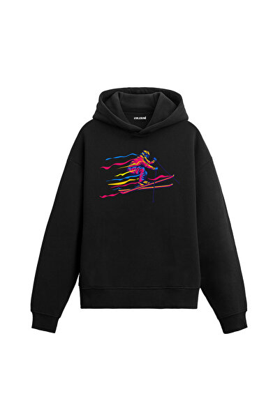 Colermi Neon Kayakçı Tasarım Unisex Hoodie - Kış Sporları Sweatshirt