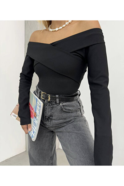 neslihansarıca Black Blouse, Black Cross Knitwear Blouse