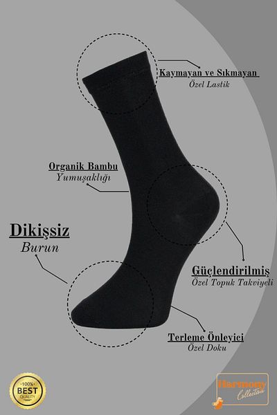 HARMONY COLLECTION Men's Black Bamboo Long Socks - 6-Piece Special Boxed, Seamless Toe, Premium Socks