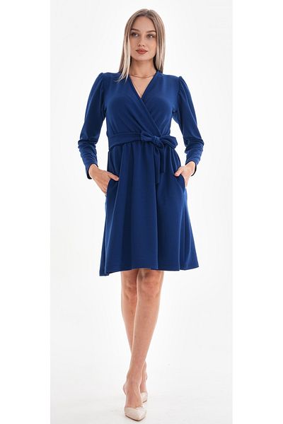 DEVRİMAY TEKSTİL Rochie de damă, albastru bleumarin, cu curea, din lycra, cu buzunare