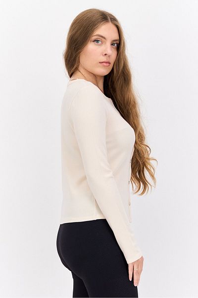 Triumph Women Round Neck Long Sleeve Textured Top, Cream